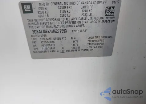 2017 GMC Terrain Sle-1 из США, поврежденный, VIN 2GKALMEK4H6277593